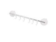 Bathroom Suction Cup Sliding 6 hook Wall Hanger Hanging Rack Silver Tone White