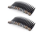Women Plastic Rhinestone DIY Hair Style Comb Clip Slide Hairclip Gold Tone 2pcs