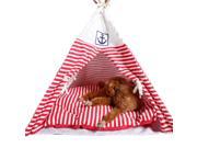 Navy Stripe Foldable Pet House Tent Teepee Kennel Puppy Dog Cat Home Bed w Cushion Red DOGLEMI Authorized