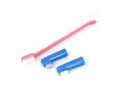 Dog Cat Pet Plastic Handle Hygiene Teeth Care Toothbrush 3 in 1 Pink Blue