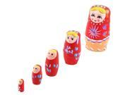 Unique Bargains Wooden Hand Painted Russian Nesting Dolls Matryoshka Gift Red Set 5 in 1