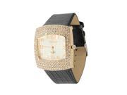 Unique Bargains Women Rhinestone Decor Gold Tone Case Black Band Watch