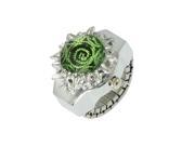 Unique Bargains Women Silver Tone Stretch Band Green Plastic Crystal Flower Case Ring Watch