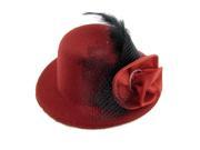 Unique Bargains Party Red Flower Black Feather Mesh Decor Top Hat w Alligator Hairclip