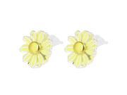 Pair Silver Tone Beige Floral Daisy Shaped Ornament Stud Earrings for Women