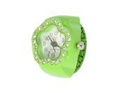 Unique Bargains Ladies Green Stretch Band Rhinestone Detail Flower Face Finger Ring Watch