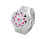 Unique Bargains Arabic Number Amaranth Pink Rhinestone Alloy Ring Watch