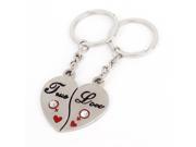 Unique Bargains Half Heart Shape Pendant Couples Lover Keyrings Keychains Silver Tone Pair