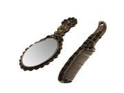 Lady Peacock Pattern Vintage Style Rhinestone Decor Makeup Mirror Comb 2 in 1