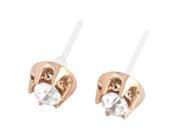 Unique Bargains Pair Rhinestones Decoration Clear White Gold Tone Stud Earrings for Lady