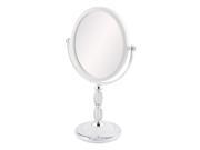 Woman Plastic Oval Retro Style Two Sided Magnifying Standing Makeup Mirror White