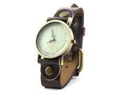 Unique Bargains Women Lady Round Dial Adjustable Brown Faux Leather Band Watch