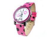 Unique Bargains Women Lady Round Dial Adjustable Fuchsia Faux Leather Band Watch