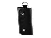 Unisex Metal Hooks Faux Leather Foldable Car Key Storage Bag Case Holder Black