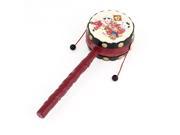 Red Carved Handle Lucky Boy Print Hand Shake Toy Rattle Drum for Baby