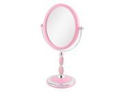 Unique Bargains Woman Plastic Oval Retro Style Two Sided Magnifying Standing Makeup Mirror Pink