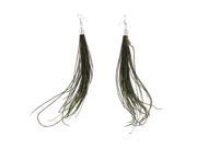 Ladies Feather Detailing Fish Hook Earrings Brown Silver Tone Pair