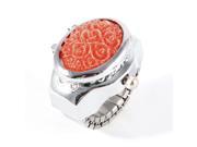 Unique Bargains Ladies Silver Tone Stretch Band Stainless Steel Red Flower Shape Case Ring Watch