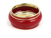 Unique Bargains Set of 5 Silver Tone Round Red Enameled Bracelet Bangle for Ladies