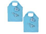 Polyester Fish Pattern Shoulder Hand Carrier Foldable Shopping Bag Blue 2pcs