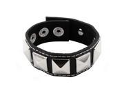 Unisex Faux Leather Square Decor 3 Holes Adjustable Wrist Buckle Bracelet Black