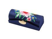Flower Chinese Tradition Embroidery Jewelry Makeup Lipstick Case Box Dark Blue