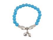 Lady Plastic Round Shape Fish Decor Artificial Beads Elastic Bracelet Blue