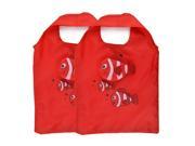 Polyester Fish Pattern Shoulder Hand Carrier Foldable Shopping Bag Red 2pcs