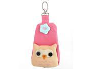Lobster Clasp Zip Up Cloth Owl Head Decor Key Coin Holder Bag Purse Wallet Pink