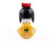 Unique BargainsOffice Plastic Carved Flower Pattern Japanese Art Doll Girl Desk Ornament Yellow