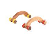 Unique BargainsFamily Wood Handle 4 Wheel Designed Body Muscle Arm Relaxing Massager 2pcs
