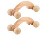 Unique BargainsFamily Wood 4 Wheel Designed Body Acupoint Rolling Massager Light Brown 2pcs