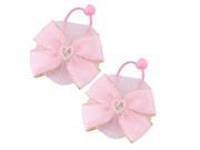 Unique BargainsGirl Bowknot Shape Mesh Ponytail Holder Hairstyle Hair Rope Tie Light Pink 2 PCS