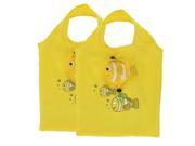 Polyester Fish Pattern Shoulder Hand Carrier Foldable Shopping Bag Yellow 2pcs