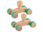 Unique BargainsHome Wooden Portable Stress Relief Body Neck Muscle Massage Roller Green 2pcs