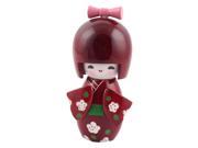 Unique BargainsLiving Room Decor Japanese Kokeshi Kimono Doll Toy Craft Gift Burgundy 6cm Dia