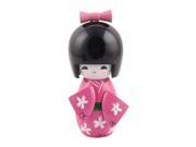 Unique BargainsDesk Wood Decor Japanese Kokeshi Kimono Doll Toy Craft Gift Pink 6cm Dia