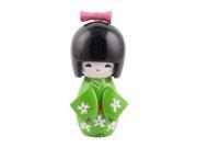 Unique BargainsDesk Wood Decor Japanese Kokeshi Kimono Doll Toy Craft Gift Green 6cm Dia