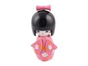 Unique BargainsHome Desk Decor Japanese Kokeshi Kimono Doll Toy Craft Gift Pink 6cm Dia