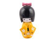Unique BargainsDesk Wood Decor Japanese Kokeshi Kimono Doll Toy Craft Gift Yellow 6cm Dia