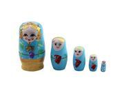 Unique BargainsWooden Hand Painted Russian Nesting Doll Matryoshka Present Gift Set Blue 5 in 1
