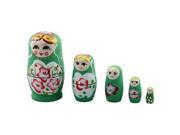Unique BargainsWooden Handmade Russian Nesting Dolls Matryoshka Present Gift Set Green 5 in 1