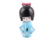 Unique BargainsDesk Wood Decor Japanese Kokeshi Kimono Doll Toy Craft Gift Blue 6cm Dia