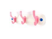 Unique BargainsHousehold Bathroom Plastic 3 Hooks Wall Self Adhesive Towel Clothes Hanger Pink