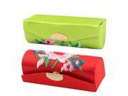 Flower Pattern Embroidery Jewelry Makeup Lipstick Case Box Red Green 2pcs