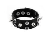 Unisex Faux Leather Cross Cone Stud Decor Adjustable Wrist Bracelet Black