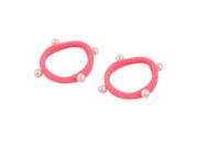 Unique BargainsGirl Elastic Fabric Artificial Pearl Hairdress Hair Ponytail Holder Pink 2pcs