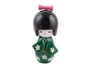 Unique BargainsDesk Wood Decor Japanese Kokeshi Kimono Doll Toy Craft Gift Dark Green 6cm Dia