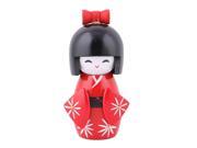 Unique BargainsWooden Flower Pattern Japanese Girl Style Table Desk Ormament Craft Doll Red