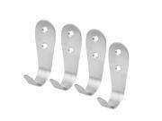 Home Kitchen Bathroom Bedroom Wall Mounted Hanging Hanger Hook Silver Tone 4pcs